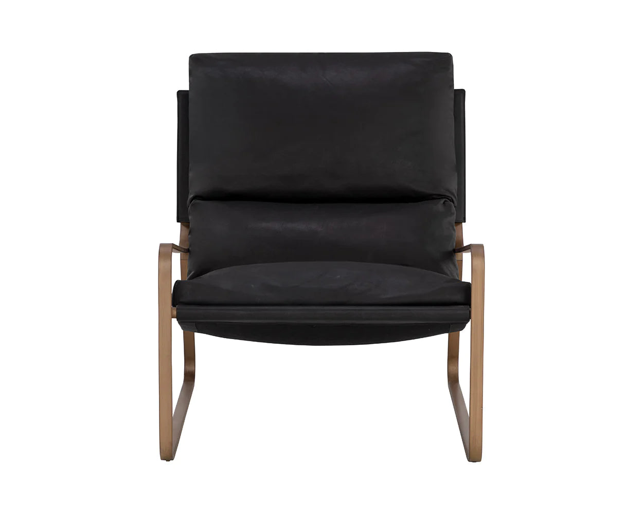 ZANCOR LOUNGE CHAIR - ANTIQUE BRASS - CHARCOAL BLACK LEATHER