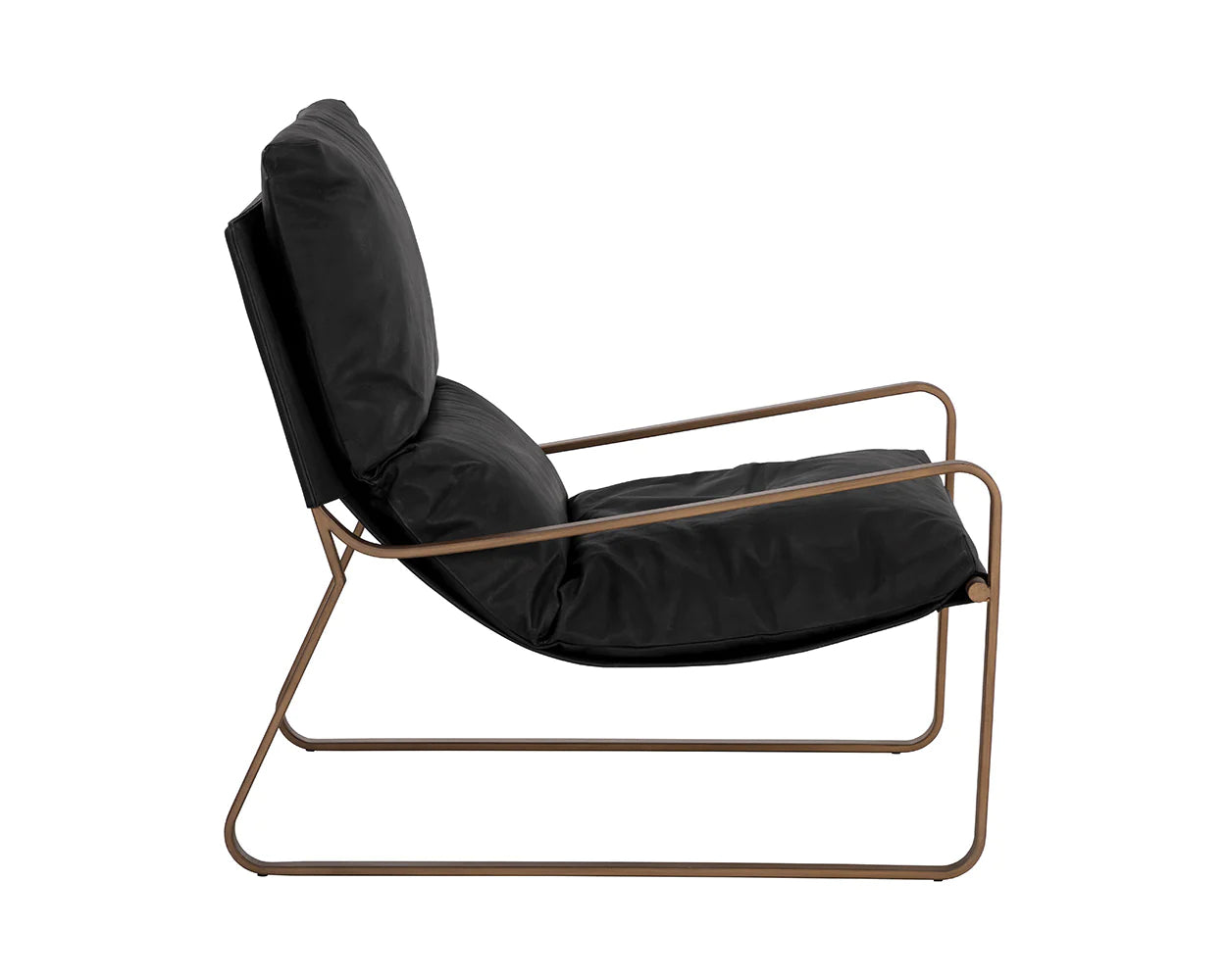ZANCOR LOUNGE CHAIR - ANTIQUE BRASS - CHARCOAL BLACK LEATHER